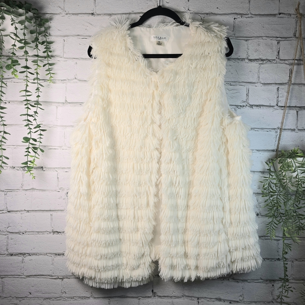 STUDIO IVORY CREAM COLORED TIERED FRINGE BOHO CHIC FUNKY WOMENS XL